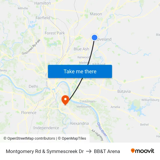 Montgomery Rd & Symmescreek Dr to BB&T Arena map