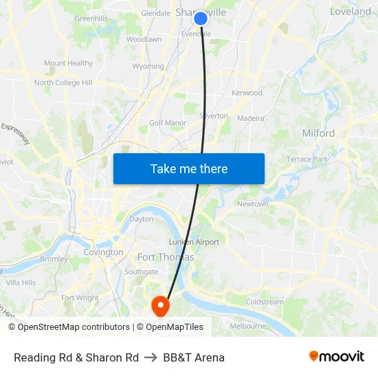Reading Rd & Sharon Rd to BB&T Arena map