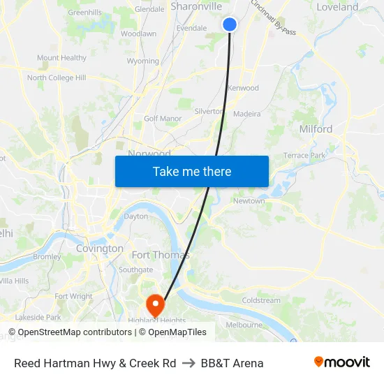Reed Hartman Hwy & Creek Rd to BB&T Arena map