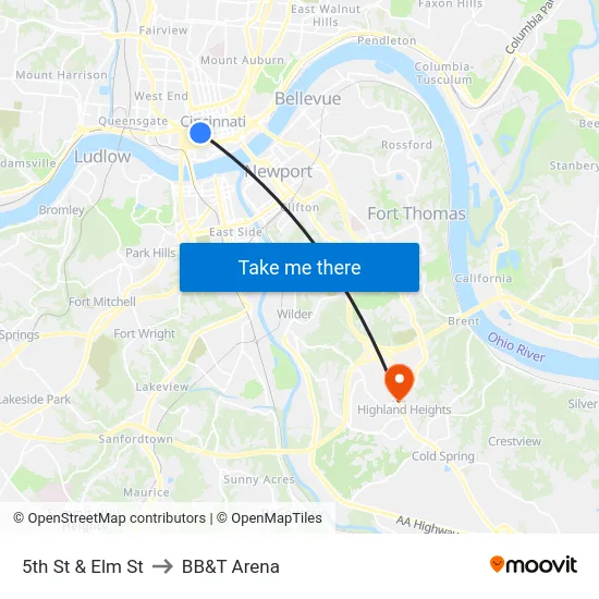 5th St & Elm St to BB&T Arena map