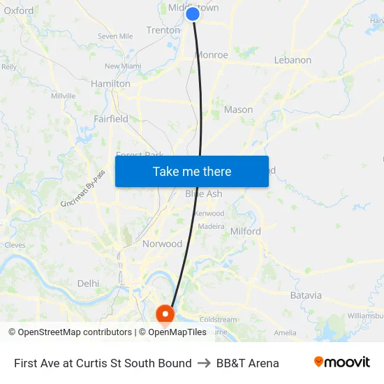 First Ave at Curtis St South Bound to BB&T Arena map