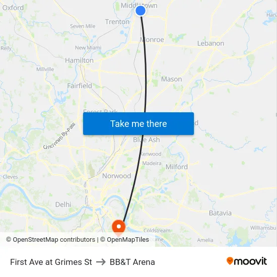 First Ave at Grimes St to BB&T Arena map