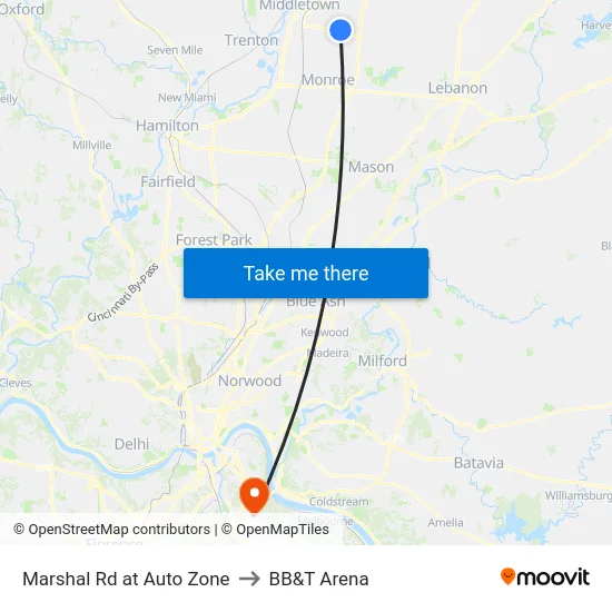 Marshal Rd at Auto Zone to BB&T Arena map