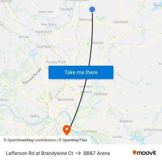 Lefferson Rd at Brandywine Ct to BB&T Arena map