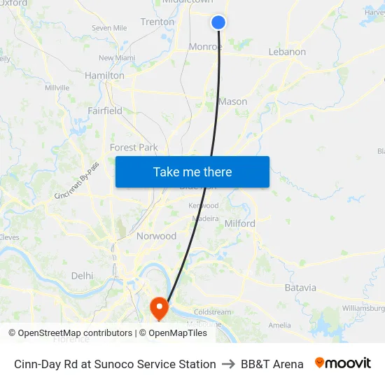 Cinn-Day Rd at Sunoco Service Station to BB&T Arena map