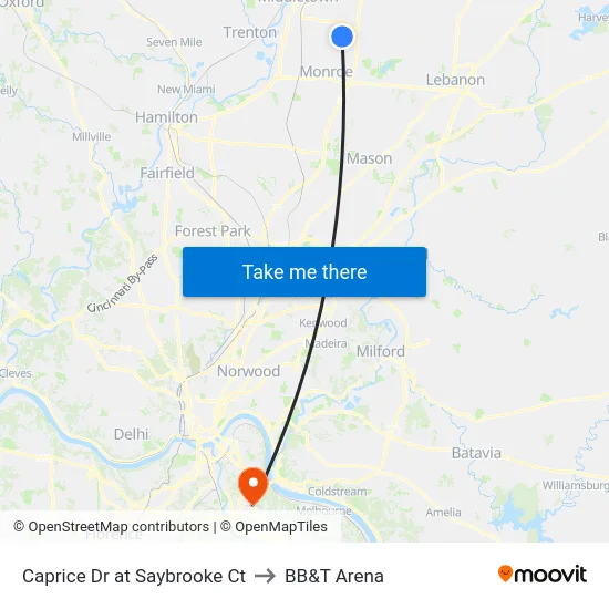 Caprice Dr at Saybrooke Ct to BB&T Arena map