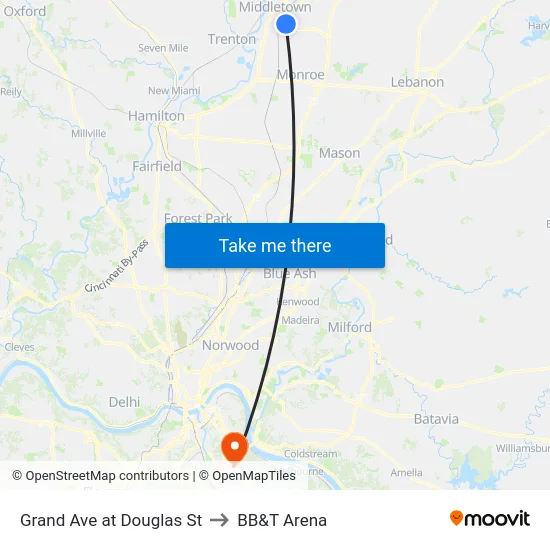 Grand Ave at Douglas St to BB&T Arena map