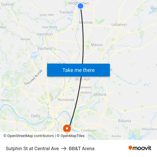 Sutphin St at Central Ave to BB&T Arena map