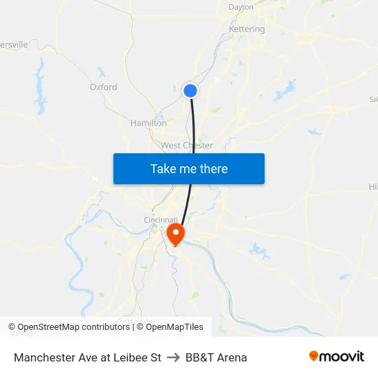 Manchester Ave at Leibee St to BB&T Arena map