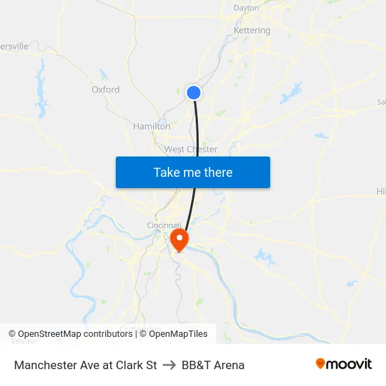 Manchester Ave at Clark St to BB&T Arena map