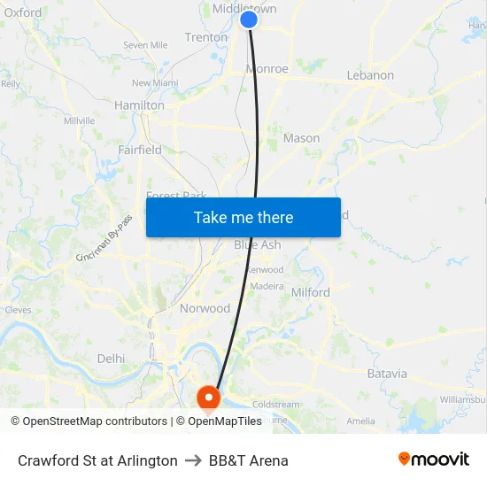 Crawford St at Arlington to BB&T Arena map