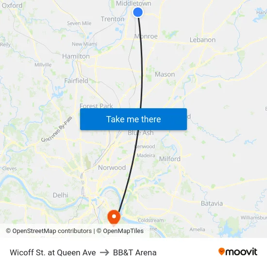 Wicoff St. at Queen Ave to BB&T Arena map