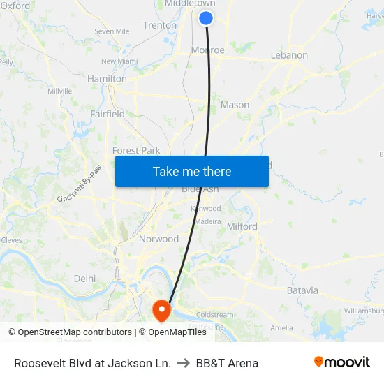 Roosevelt Blvd at Jackson Ln. to BB&T Arena map