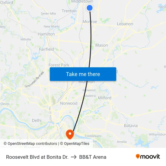 Roosevelt Blvd at Bonita Dr. to BB&T Arena map
