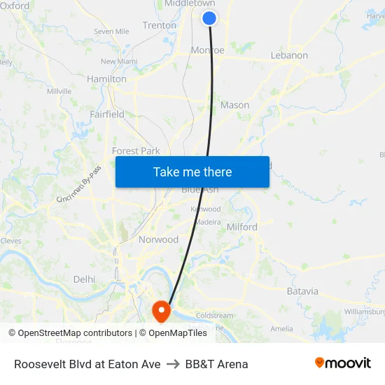 Roosevelt Blvd at Eaton Ave to BB&T Arena map