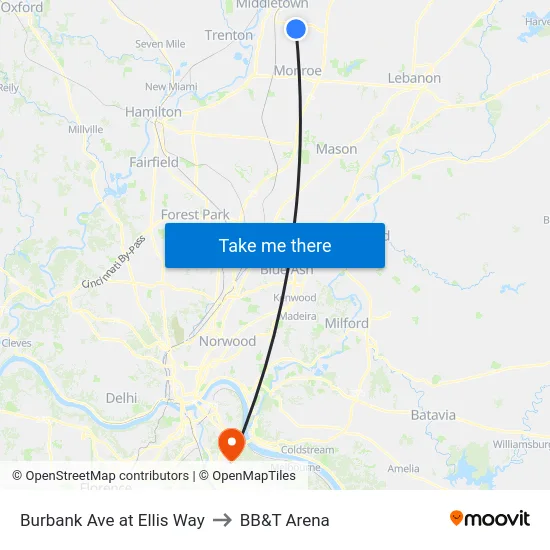 Burbank Ave at Ellis Way to BB&T Arena map