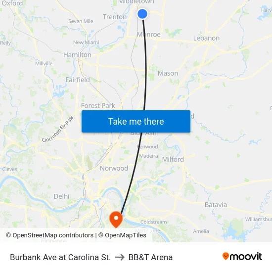 Burbank Ave at Carolina St. to BB&T Arena map