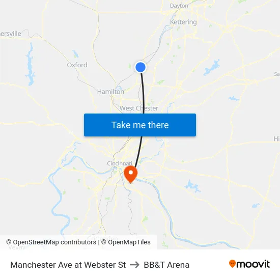 Manchester Ave at Webster St to BB&T Arena map
