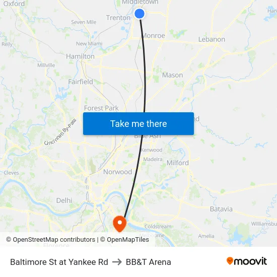 Baltimore St at Yankee Rd to BB&T Arena map