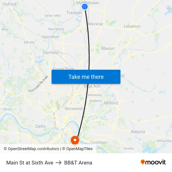 Main St at Sixth Ave to BB&T Arena map