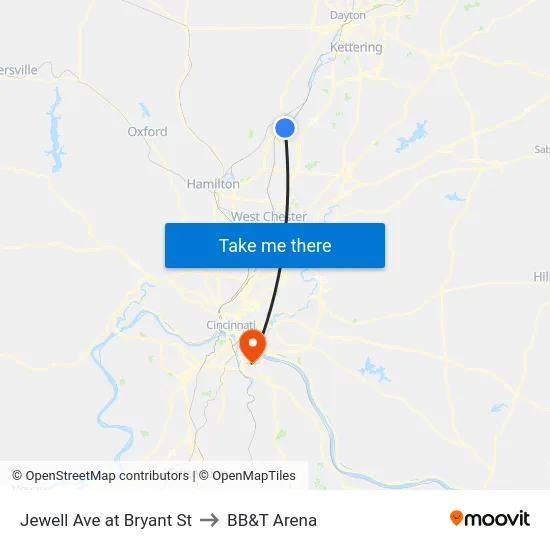 Jewell Ave at Bryant St to BB&T Arena map
