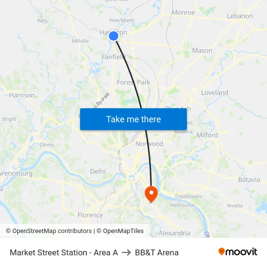 Market Street Station - Area A to BB&T Arena map