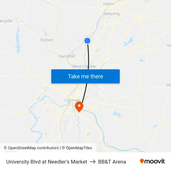 University Blvd at Needler's Market to BB&T Arena map