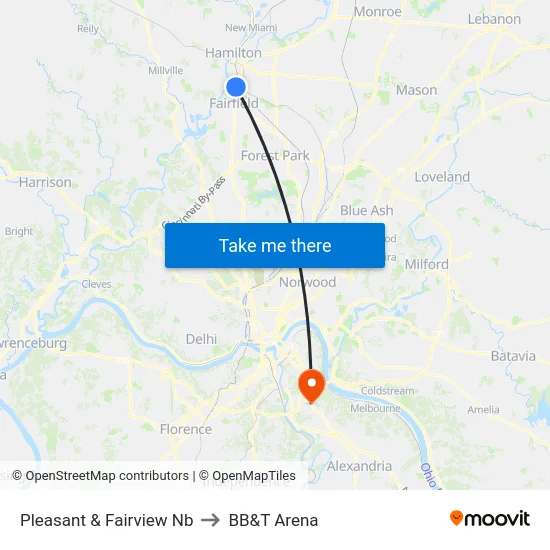 Pleasant & Fairview Nb to BB&T Arena map