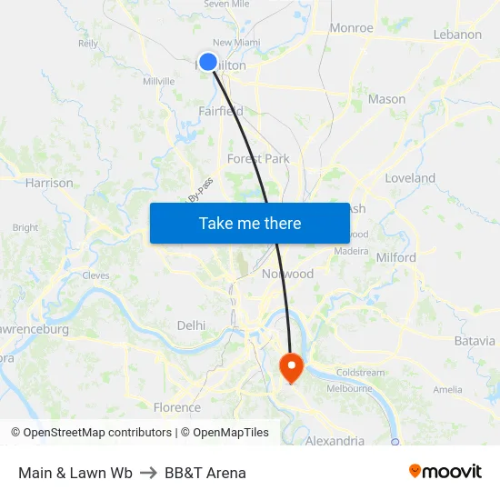 Main & Lawn Wb to BB&T Arena map