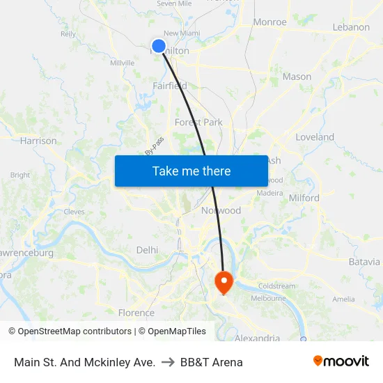 Main St. And Mckinley Ave. to BB&T Arena map