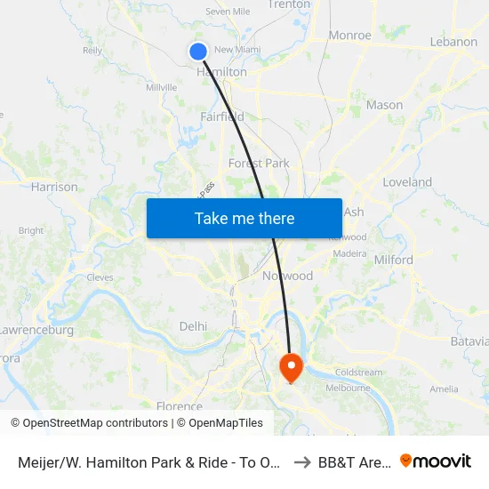 Meijer/W. Hamilton Park & Ride - To Oxford to BB&T Arena map
