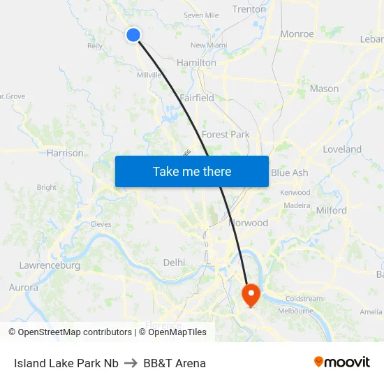 Island Lake Park Nb to BB&T Arena map