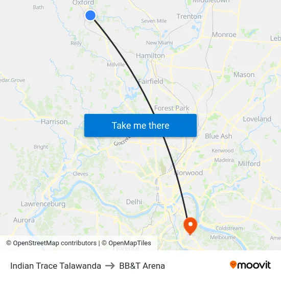 Indian Trace Talawanda to BB&T Arena map