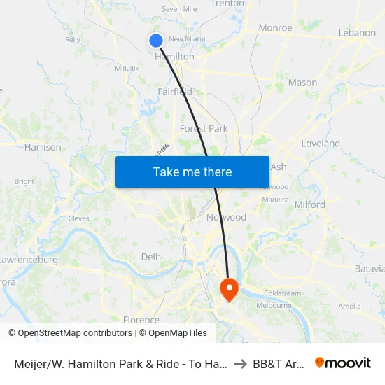 Meijer/W. Hamilton Park & Ride to BB&T Arena map