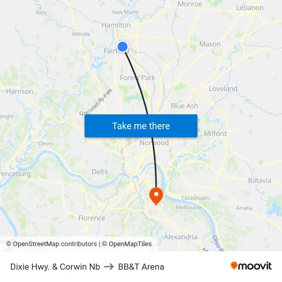 Dixie Hwy. & Corwin Nb to BB&T Arena map