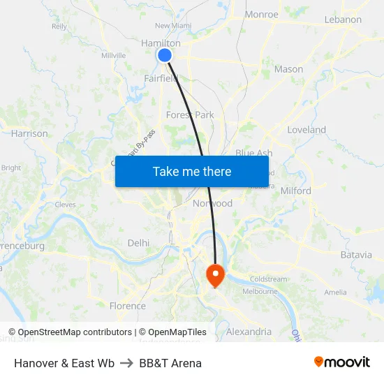Hanover & East Wb to BB&T Arena map