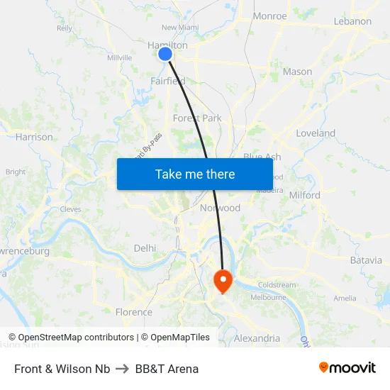 Front & Wilson Nb to BB&T Arena map