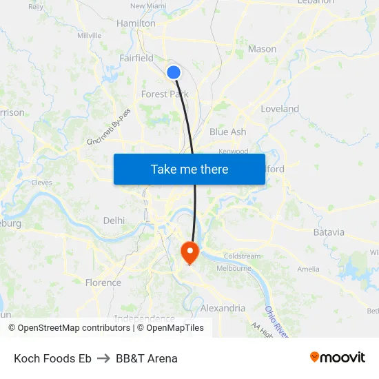Koch Foods Eb to BB&T Arena map