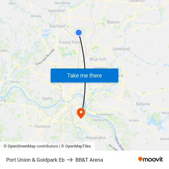 Port Union & Goldpark Eb to BB&T Arena map