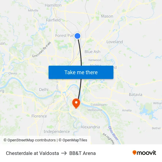 Chesterdale at Valdosta to BB&T Arena map