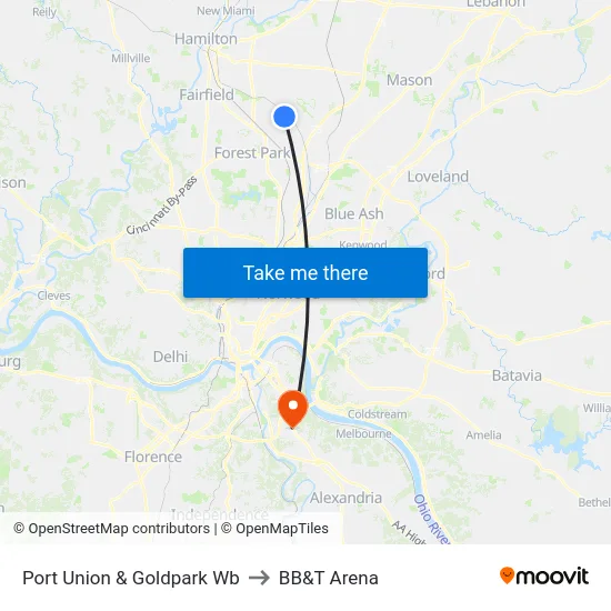 Port Union & Goldpark Wb to BB&T Arena map