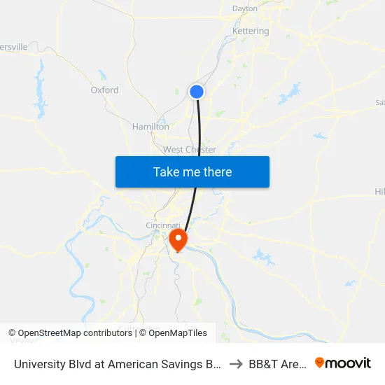 University Blvd at American Savings Bank to BB&T Arena map