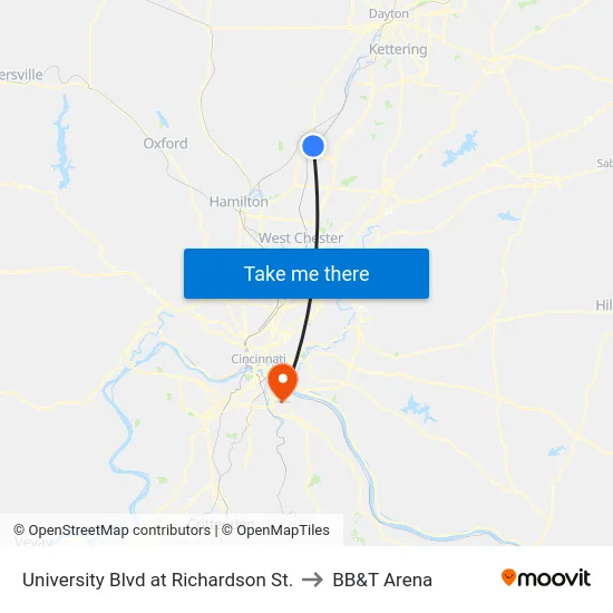 University Blvd at Richardson St. to BB&T Arena map