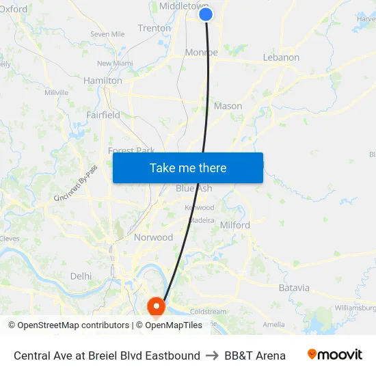 Central Ave at Breiel Blvd Eastbound to BB&T Arena map