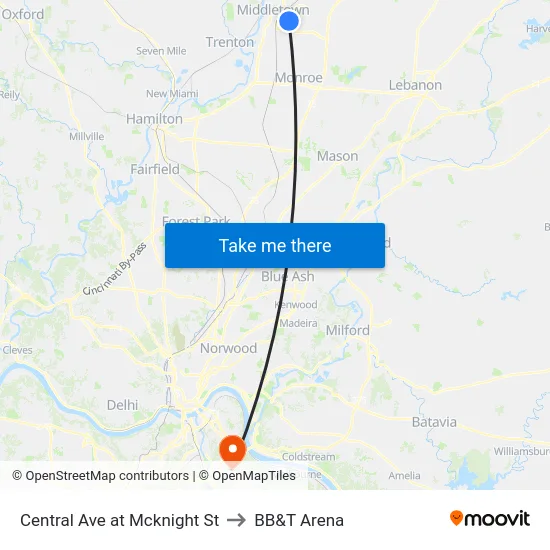 Central Ave at Mcknight St to BB&T Arena map