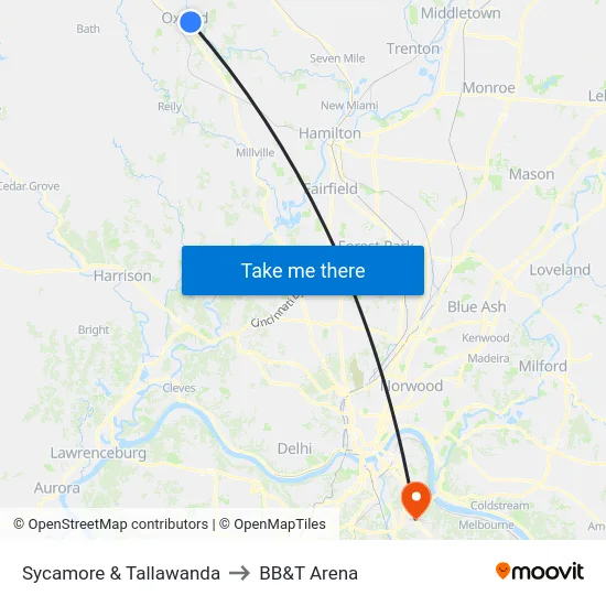 Sycamore & Tallawanda Sb to BB&T Arena map