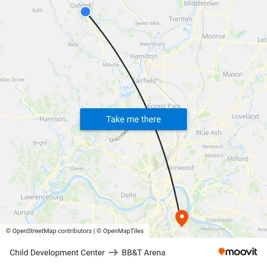 Child Development Center to BB&T Arena map