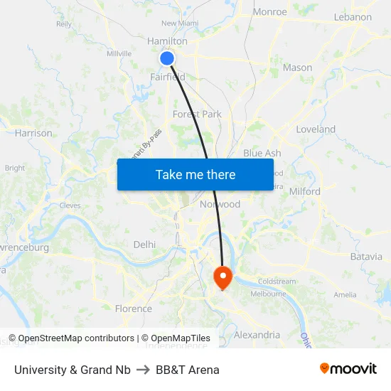 University & Grand Nb to BB&T Arena map