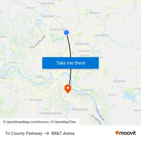 Tri County Parkway to BB&T Arena map