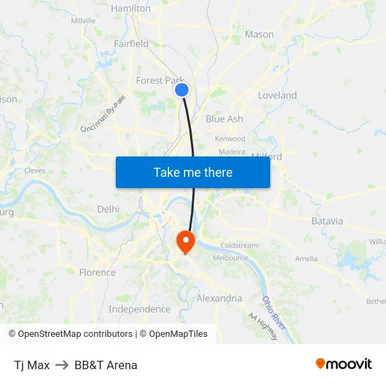 Tj Max to BB&T Arena map